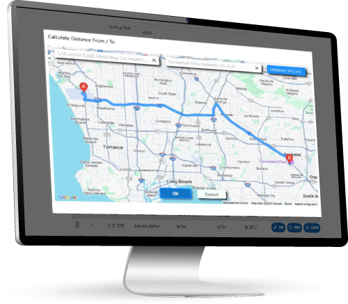 EasyEXP365 mileage reimbursement feature using Google Maps interface to calculate travel distance